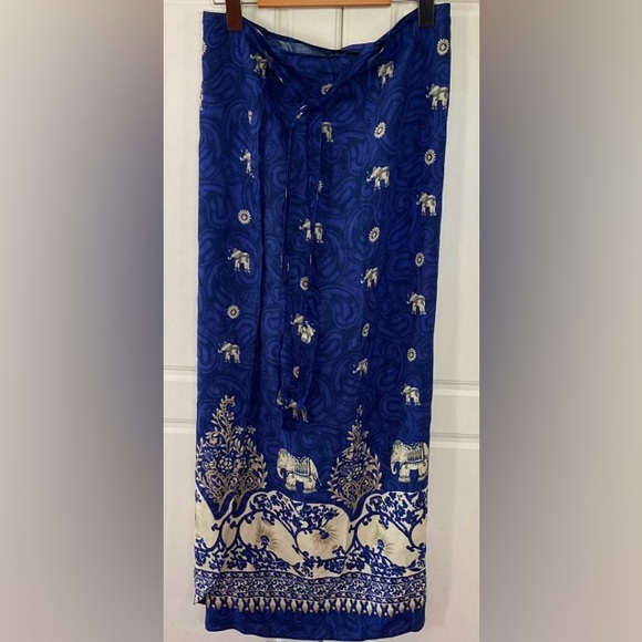SURFSIDE💫Blue Elephant Printed Lightweight Tie Swim Wrap/Skirt - Picture 3 of 8
